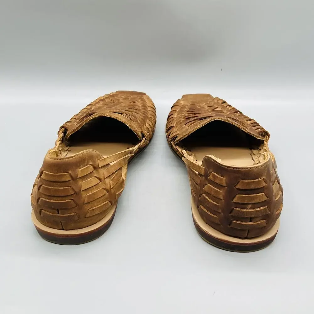 Nisolo Sandals Mens 11.5 Brown Leather Woven Huarache Slip On Flat Casual Shoes